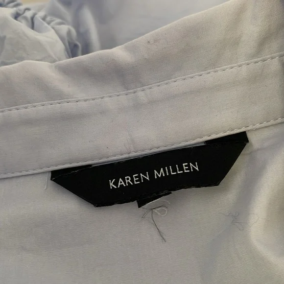 Karen Millen Quarter Balloon Sleeves Blue Button Up Shirt Top K4 - Picture 5 of 13